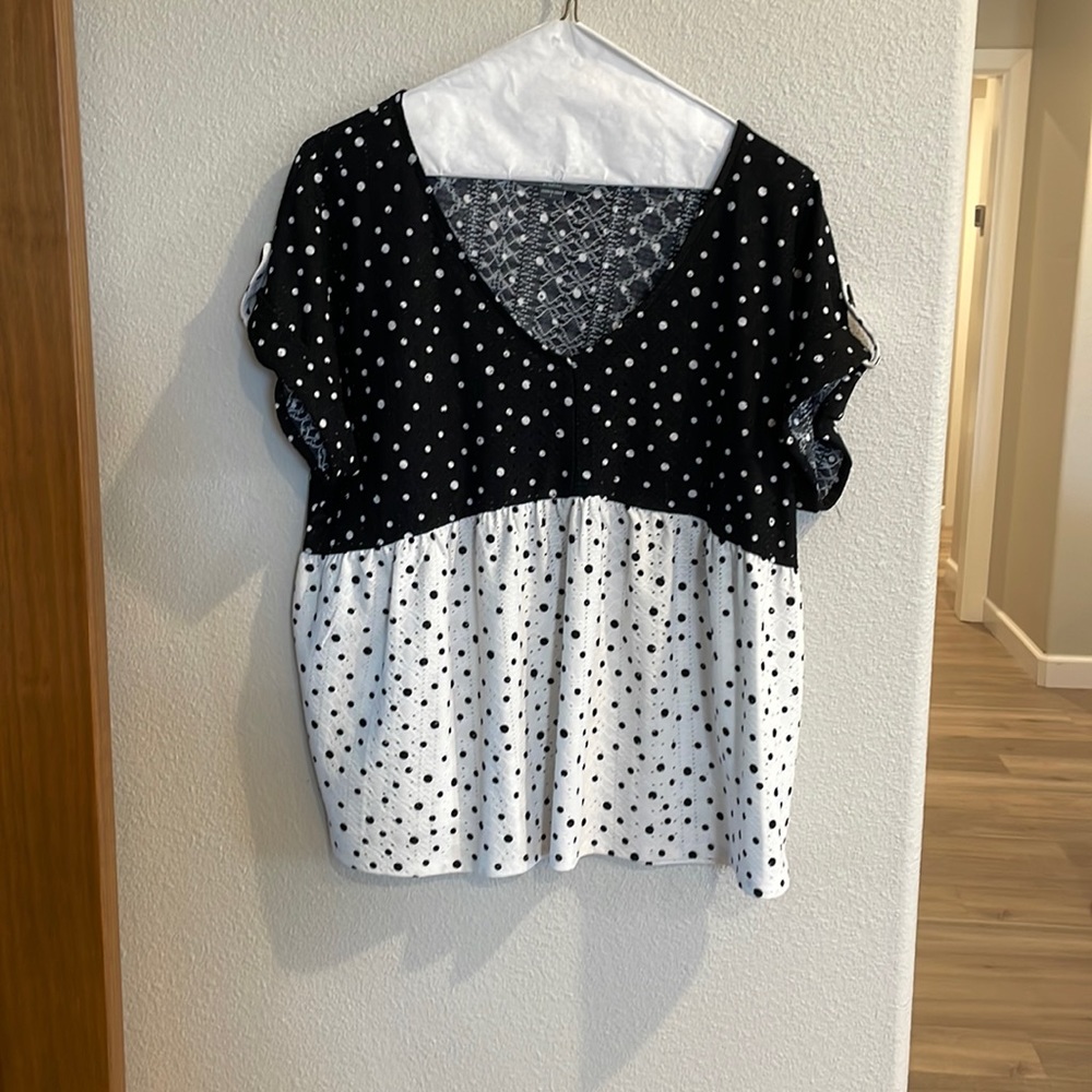 Women’s size L black and white polka dot blouse